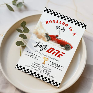 Invitation Une voiture de course rouge rapide garçon 1er anni