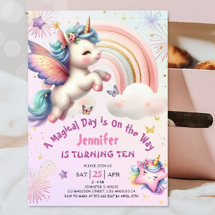 Invitation Unicorn 10e anniversaire fille violet rose arc-en-