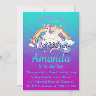 Invitation Unicorn 2e anniversaire Magique Whimiscal Invitati