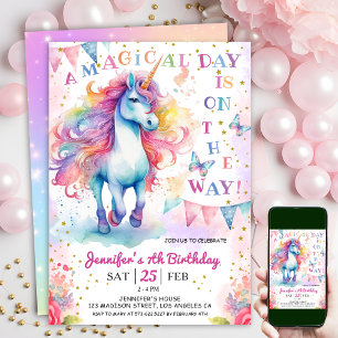 Invitation Unicorn 7e anniversaire Fairy Floral Arc en ciel e