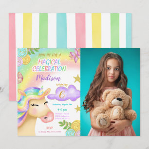 Invitation Unicorn Anniversaire de enfant Party Photo Invitat