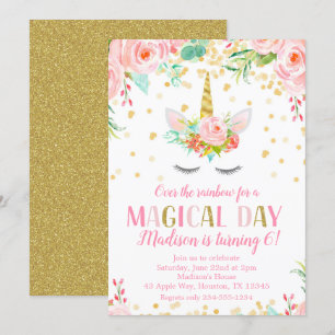 Invitation Unicorn Anniversaire fête Gold Parties scintillant