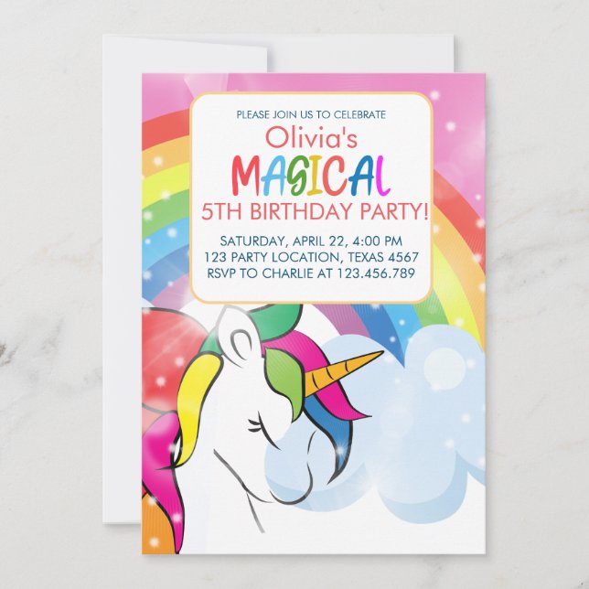 Invitation Unicorn Anniversaire Rainbow Party Magical Girl Pa (Devant)