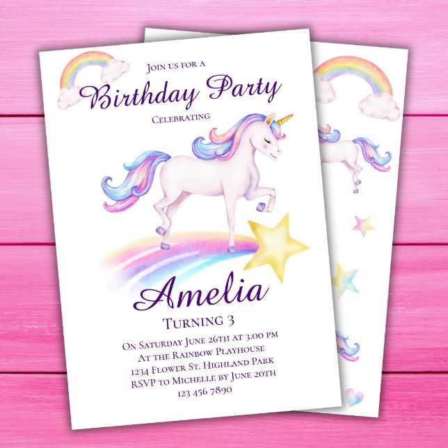Invitation Unicorn Anniversaire Rainbow Unicorn Anniversaire (Créateur téléchargé)