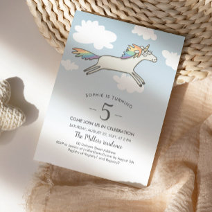 Invitation Unicorn arc-en-ciel main tiré mignon Anniversaire 