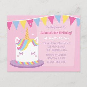 Invitation Unicorn Cake Bunting drapeaux Filles fête d'annive