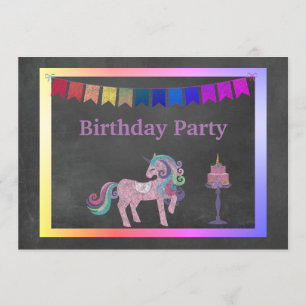 INVITATION UNICORN CAKE RAINBOW ANNIVERSAIRE