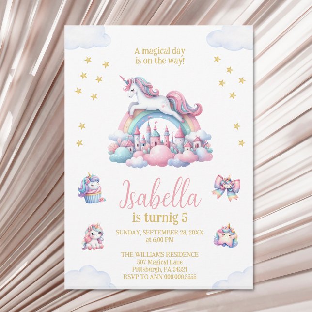 Invitation Unicorn Castle Rainbow Magique Anniversaire (Créateur téléchargé)