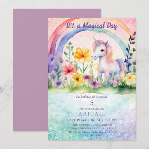 Invitation Unicorn Colorful Girl Fête d'anniversaire