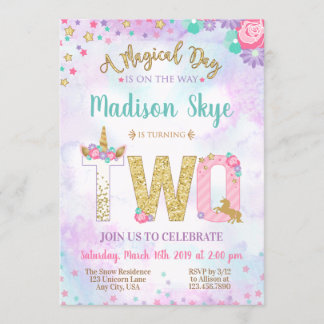 Invitation Unicorn Deuxième anniversaire Magique Jour Invitat