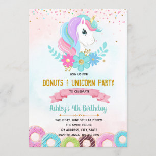 Invitation Unicorn Donut à l'invitation de la fête