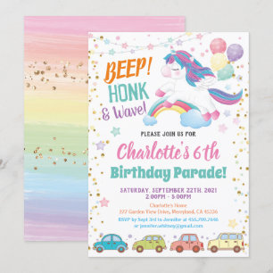 Invitation Unicorn Drive Through Girl Birthday Parade (Parade