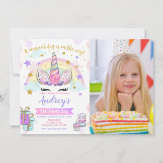 Invitation Unicorn Face Magical Party Birthday Photo