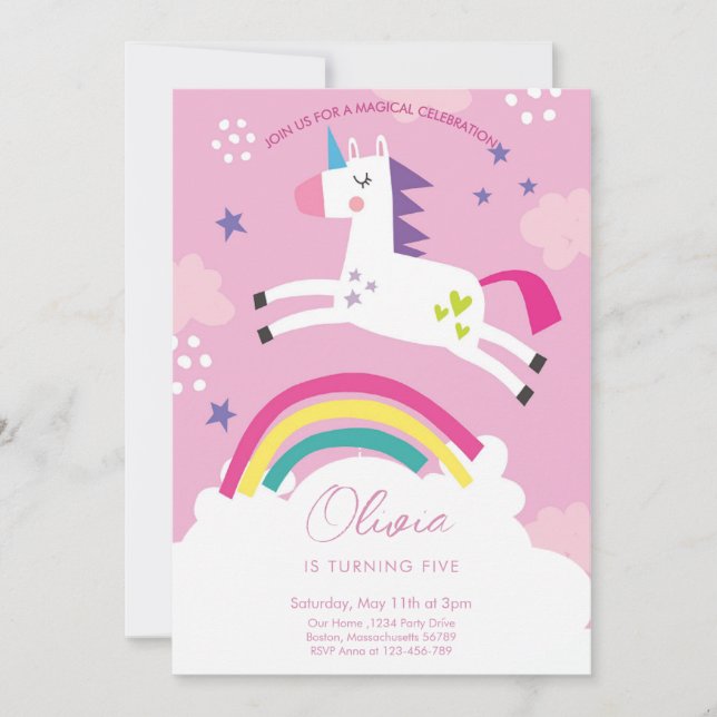 Invitation Unicorn fille anniversaire (Devant)