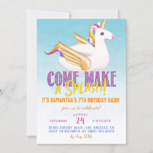 Invitation Unicorn Float Pool Été Anniversaire