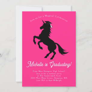Invitation Unicorn Graduation Party rose et noir