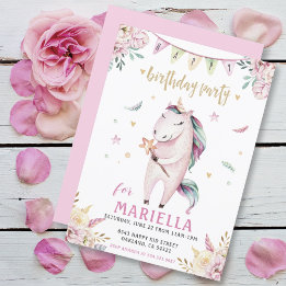Invitation Unicorn Magic rose Floral fête d'anniversaire