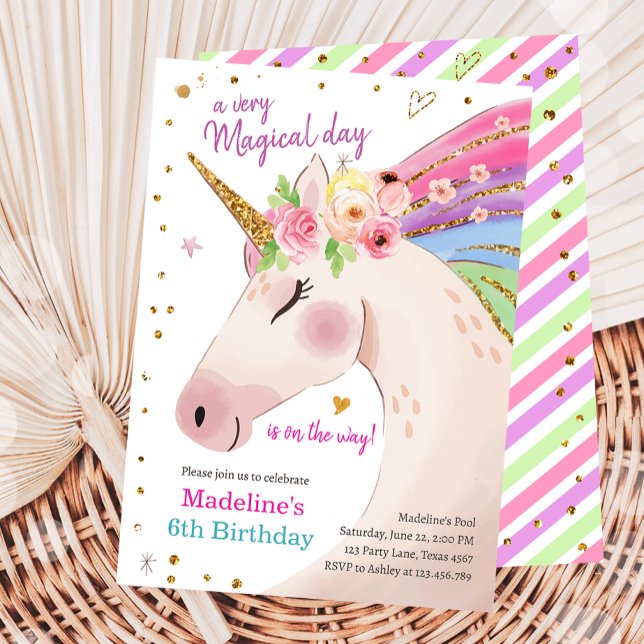 Invitation Unicorn Magical Rose or Rainbow Girl Anniversaire (Créateur téléchargé)