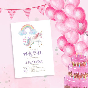 Invitation Unicorn Magique Arc-en-ciel Aquarelle Anniversaire