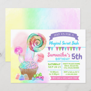 Invitation Unicorn magique bonbon d'anniversaire doux pastel