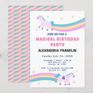 Invitation Unicorn Magique fête d'anniversaire Rainbow