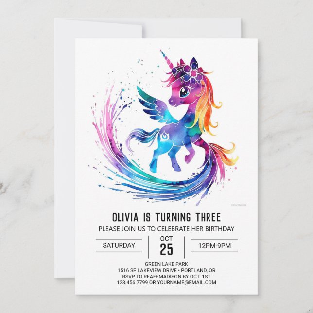 Invitation Unicorn numérique personnalisable (Devant)