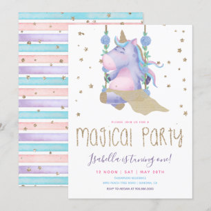 Invitation Unicorn Parties scintillant Magique Fille fête d'a