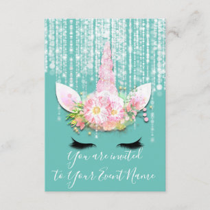 Invitation Unicorn Party rose 1e 2e 16e fête d'anniversaire
