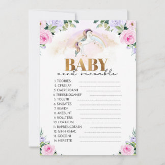 Invitation Unicorn Pink & Gold Baby Shower Word Scramble Game
