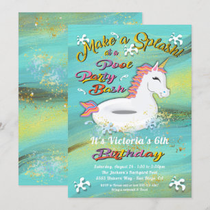 Invitation Unicorn Pool Party Anniversaire Bash