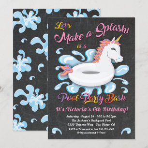 Invitation Unicorn Pool Party Anniversaire Bash