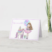 Unicorn Princess Modern Girl Aquarelle Anniversair