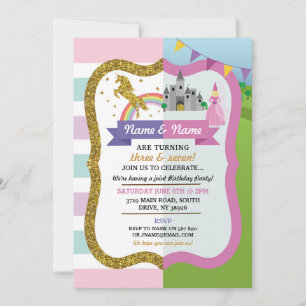 Invitation Unicorn & Princesse Joint Castle Rose Girl Anniver