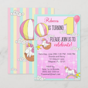 Invitation Unicorn Rainbow 1er Birthday Party