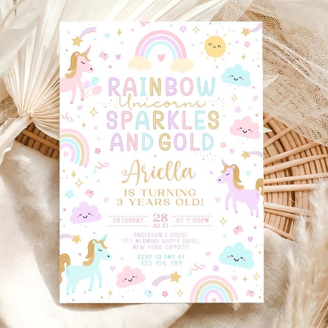 Invitation Unicorn Rainbow Birthday Invitation, 3rd Birthday  (Créateur téléchargé)