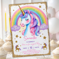 Unicorn Rainbow Girl'Anniversaire Party Digital In
