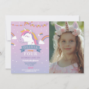 Invitation Unicorn Rainbows Anniversaire Fête Purple Stars Ph