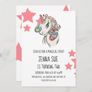 Invitation Unicorn Rose Stars Main Drathday Party