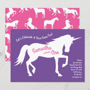 Invitation Unicorn Silhouette 1ère fête d'anniversaire Filles