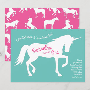 Invitation Unicorn Silhouette 1ère fête d'anniversaire Filles