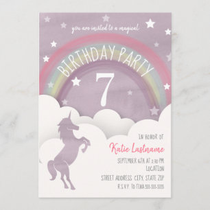 Invitation Unicorn Silhouette Arc-en-ciel nuages + étoiles An