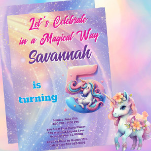 Invitation Unicorn Whimsical Pastel Rainbow 5e anniversaire