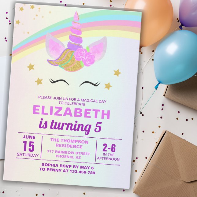 Invitation Unicorn with Magic Rainbow Birthday Girl (Créateur téléchargé)