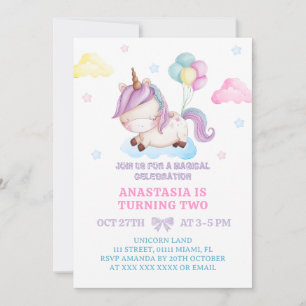 Invitation Unicorne 2e anniversaire Rainbow