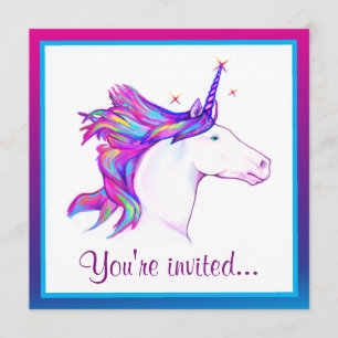Invitation Unicorne avec Rainbow Mane Joyeux anniversaire