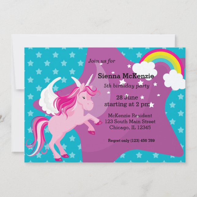 Invitation Unicorne * CHOISISSEZ votre couleur arrière - plan (Devant)
