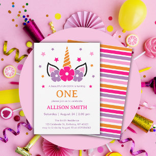Invitation Unicorne colorée filles Anniversaire