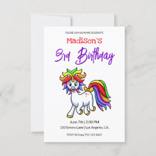 Invitation Unicorne couleur mignonne Anniversaire