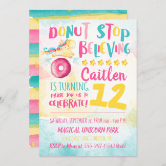 Invitation Unicorne Donut Aquarelle Arc-en-ciel Anniversaire
