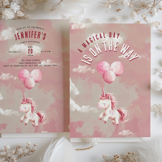 Invitation Unicorne enchantée - Fête de premier anniversaire  (Créateur téléchargé)